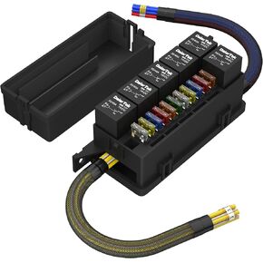 12V Fuse Relay Box 6 Way Relay Fuse Box Pre-Wired Waterproof Relay Box with 6 Relays and 12 ATC/ATO Fuses Relay Panel for Automotive Car Marine Boat