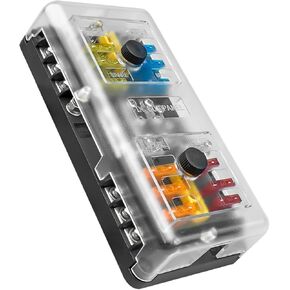 16 Way Blade Fuse Block 12 Circuit Fuse Holder Fuse Block with Ground Negative Bus Dustproof Cover Sticker Labels, for 12V/24V Automotive Truck Car Truck Vehicle SUV Yacht RV