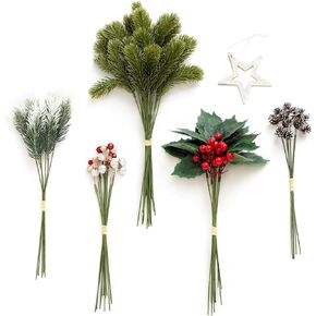 Ling's Moment Artificial Greenery Stems Box Set, 33pcs with 7 Kinds of Faux Greenery Picks for DIY Bridal Bouquets Wedding Floral Arrangement Table Centerpieces, Amber & Green