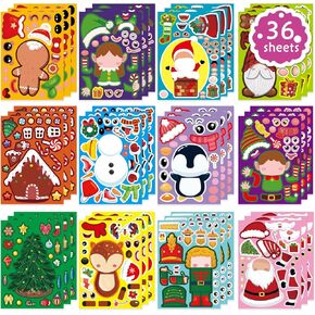 36 Sheets Make Your Own Christmas Tree Stickers,Kids Christmas Party Favors Christmas Stickers, Christmas Activities for Kids Christmas DIY Craft Christmas Games Xmas Party Favors for Toddler Kids
