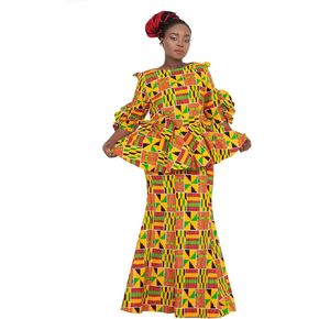 BintaRealWax African Dress for Women 2 Piece Traditional Beautiful Print Ankara Dashiki for Party Work Evening Dress