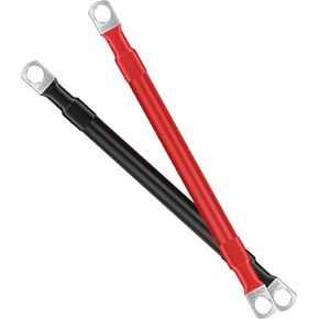 4AWG 15-Inches Battery Cables Set, (1 Positive & 1 Negtive) with 3/8" M10 Lug Terminals, Power cord inverter jumper cables, Battery Cable for Car, Truck, Solar, Marine, Lawn Mower, RV