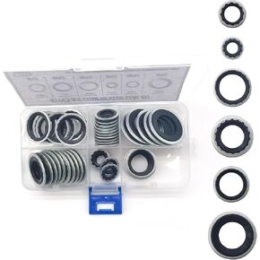 45 PCS Car System Compressor Gasket, Seals Air Conditioning Compressor Port Seal Washer Kit, High Temperature Resistant Gasket Repair Gasket, Universal for Most Cars (Black)