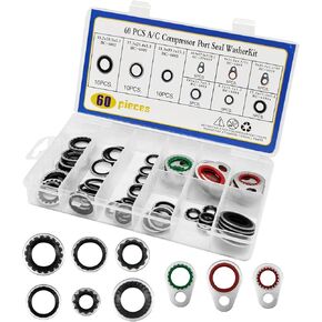 60 Pieces A/C System Compressor Gasket Seals Air Conditioning Compressor Port Seal Washer Kit 9 Sizes Gasket Bonded Seal Assortment.