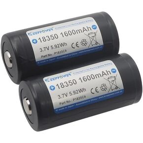 Keeppower Protected 18350 Li-ion Rechargeable Battery Button Top 3.7V 1400mAh 5.18Wh for Flashlight (NOT High Drain) (2 Pack)