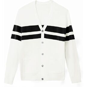 Haloumoning Boys Striped Cardigan Sweater Kids V Neck Button Down Knit Clothes with Pockets 5-14 Years