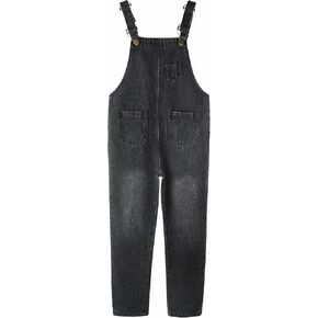 KIDSCOOL SPACE Big Girls Denim Overalls, Fake Pocktes Simple Design Summer Loose Fit Jeans Workwear