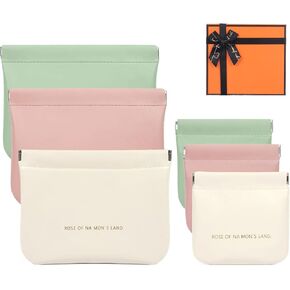 6 Pack small makeup bag for purse, snap closure leather organizer pouch,New lipstick pouch, portable mini storage bag,Two sizes Coin Purse Organizer Storage Pouch （Green + Pink + White