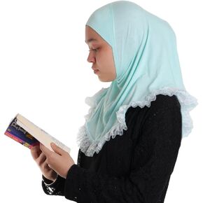 MuLanLegend Cotton Lace Hijab | Princess Nur Scarf Sarong | Girls Kids Instant Slip-on Scarf | Ligthweight and Comfortable