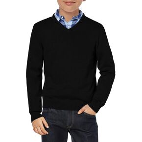 Haloumoning Boys School Uniform Sweater Kids Long Sleeve V Neck Pullover Fall Winter Clothes 5-14 Years
