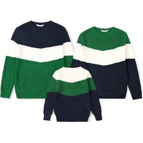 Family Matching Knitted Pullover Sweaters Long Sleeve Color Block Knit Sweater Family Matching Outfits