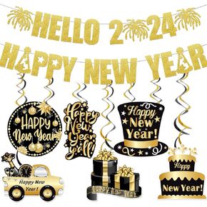 Gold Glitter Goodbye 2023 Welcome 2024 Happy New Year Banner for Happy New Year Decorations 2024 New Years Eve Party Supplies 2024 New Years Eve Banner