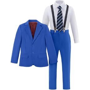 Boy's Suit 5pcs Tuxedo Suit for Toddler Set Formal Slim Fit Jacket Pants Shirt Dress Ring Bearer Outfit for Kids with Tie