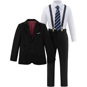 Boy's Suit 5pcs Tuxedo Suit for Toddler Set Formal Slim Fit Jacket Pants Shirt Dress Ring Bearer Outfit for Kids with Tie