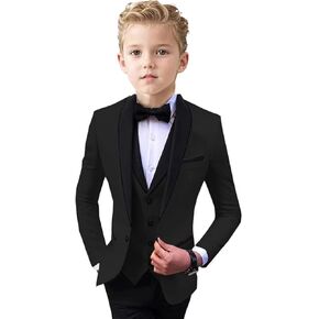 ProPoFol Boys Tuxedo 3 Piece Suit Set,Shawl Lapel Slim Fit Suit for Boys Wedding Outfit Blazer Vest Pants Set with Bow Tie