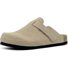 قباقيب rosyclo للنساء والرجال، جلد سويدي مزود بخطاف وحلقة مريحة ووسادة قدم من الفلين قابلة للتعديل للنساء، شباشب منزلية تسد أحذية البطاطس مع دعم القوس in Kuwait