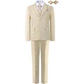 A&J DESIGN Boys 7-Piece Formal Suit Ring Bearer Outfit with Dress Shirt, Jacket, Vest, Pants, Tie, Bowtie and Pocket Square