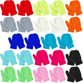 24 Pairs Kids Winter Mitten, Stretchy Warm Knitted Gloves Assorted Solid Magic Gloves for Toddler Boys and Girls