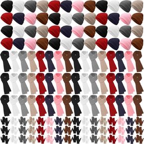 JaGely 150 Pcs Winter Beanies Gloves Scarf Bulk Warm Knit Hat for Cold Weather Fingers Gloves Colorful for Homeless Gift
