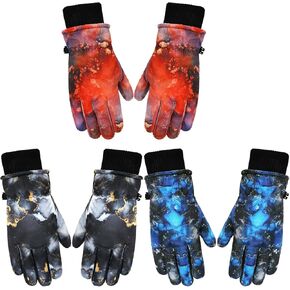 Bencailor 3 Pairs Kids Winter Gloves Waterproof Snow Ski Gloves Warm Outdoor Windproof Adjustable Gloves for Cold Weather