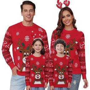 Marvmys Family Matching Christmas Sweater Round Neck Snowman Ugly Knitted Sweater Pullover for Men Women