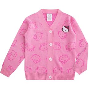 Hello Kitty Sanrio Girls Cardigan V-Neck Sweater for Toddler and Big Kids