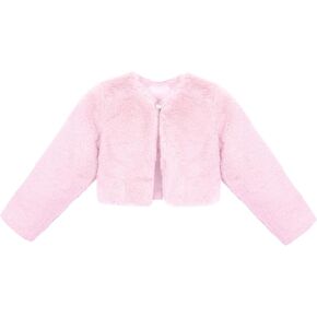 Lilax Girls Cozy Faux Fur Bolero Shrug Long Sleeve Crew Neck Dress Coat