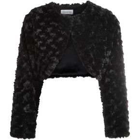 Bonnie Jean Girls Size 12M-16 Faux Fur Swirl Shrug Sweater Jacket (Blk24-Black, XL-14-16)