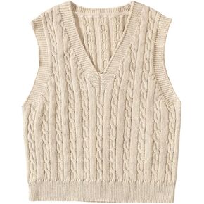 MakeMeChic Girl's Cable Knit Vest V Neck Sleeveless Crop Cute Sweater Vests