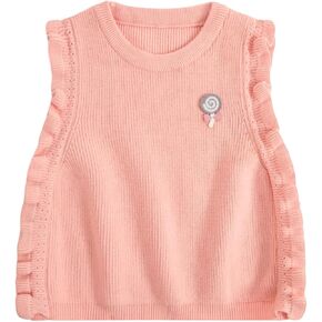MakeMeChic Girl's Sleeveless Sweater Vest Round Neck Ruffle Trim Knitted Pullover Tops