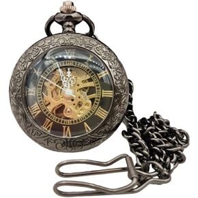 Men's Mechanical Retro Pocket Watch, Classic Manual Winding Mechanical Movement Pocket Watch, Clothing Accessory Pocket Watch with Chain, Personalized Punk Pocket Watch, Suitable as a Gift for Both Men and Women.