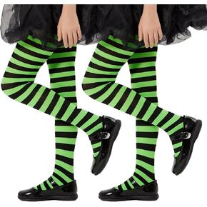 Yilanmy Girls Colored Striped Tights Toddler Witch Tights Kids 2 Pairs Halloween Christmas Stockings