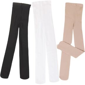 OYOANGLE Girl's 3 Pairs High Waisted Footed Dance Tights Solid Soft Uniform Tights Knitted Pantyhose Stockings