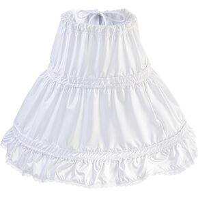 Girls Petticoat Underskirt with 2 Bones Hoops White Petticoat for Girls Full Slip Puffy Bustle Tutu Crinoline Skirk