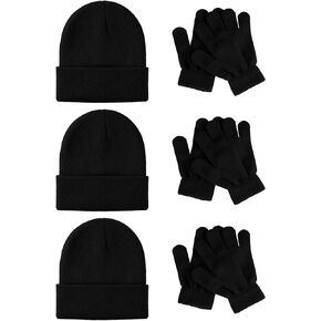 Glooarm 6 Pack Kids Beanies Hats Gloves Set, Kids Winter Hats Full Finger Gloves for Boys Girls