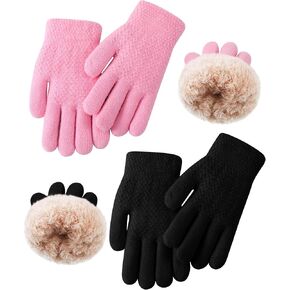 Chuarry 2 Pairs Kids Wool Fleece Lined Knit Gloves Winter Thick Warm Gloves Mittens for 6-10 Years Boys Girls