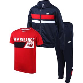 New Balance Boys' Sweatsuit Set - 3 Piece Zip Up Jacket, Graphic Tee, and Jogger Pants - Boys Activewear Tricot Jogset (4-12)