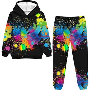 uideazone Boys Girls 2 Pcs Tracksuit Outfit Hoodie Sweatshirt & Sweatpant Sweatsuit Clothing Sets for Kids 7-14T