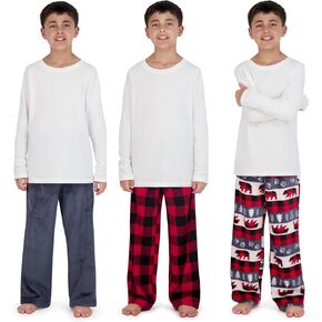 3-Pack Boys Pajama Pants, Silky Soft Plush Fleece Pants with Fun Prints, Size 7-20