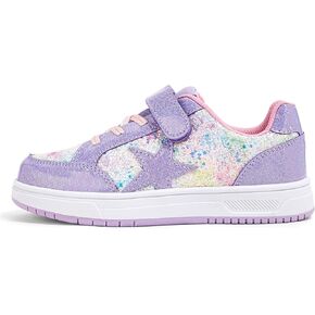 LUCKY STEP Kid's Glitter Walking Shoes Shiny Sparkly Sequins Fashion Sneakers Hook and Loop Athletic Unisex-Child Casual Running for Children/Boys/Girls