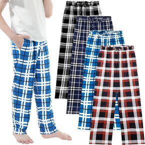 Cooraby Boys Plaid Pants with Pockets Elastic Waist Drawstring Printed Plaid Pants Christmas Plaid Pants for Boys Girls