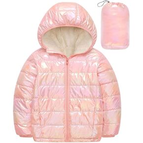Lovekider 4-12 Years Girls Metallic Shine Hooded Puffer Jacket Packable Warmth Padded Winter Coat