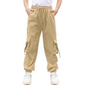 RAISEVERN Boys Cargo Joggers Pants Elastic Waist Casual Jogging Trousers with 6 Pockets 7-14 Years