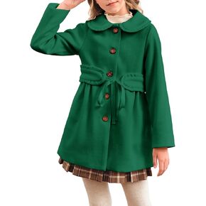 Meikulo Girls Dress Coat Casual Faux Wool Lapel Warm Jackets Kids Cute Ruffle Belt Outerwear 5-14 Years