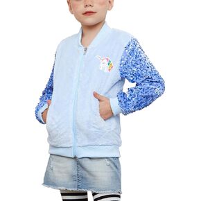 QPANCY Girls Fleece Jacket Kid Fuzzy Sherpa Full zip Sequin Sleeves Outwear with Pocket