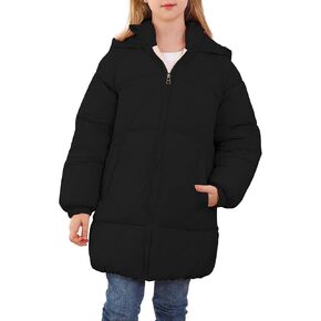 UNIFACO Girls Winter Coats Hooded Puffer Jackets Medium Length Down-like Cotton Coats Snow Outwear 5-12Y