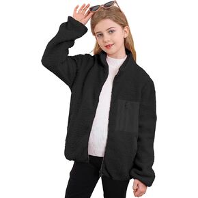 Fanient Girls Fleece Jacket Sherpa Fall Winter Full Zip Fuzzy Outwear Coat with Pockets