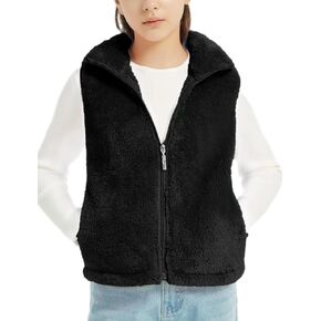 سترة صوف للفتيات من EXARUS بياقة ثابتة بدون أكمام وخفيفة الوزن وسحاب ناعم مع جيوب ملابس خارجية شتوية حرارية 6-12 سنة in Kuwait