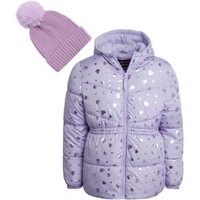 Pink Platinum Girls Winter Coat Fleece Lined Bubble Puffer Jacket, Scarf, Beanie (4-16)