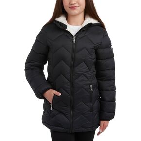 DKNY Girls' Winter Coat – Fully Sherpa Lined Glacier Shield Parka Jacket, Fur Trim Hood (7-16)